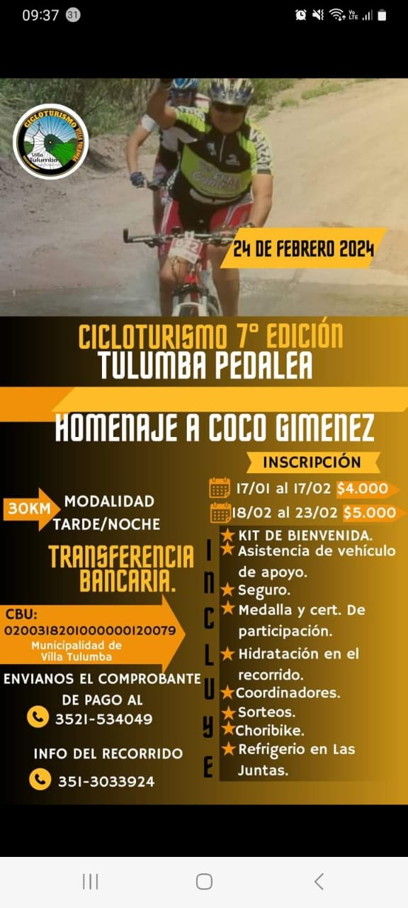 CICLOTURISMO 2024 TULUMBA PEDALEA Municipalidad de Villa Tulumba